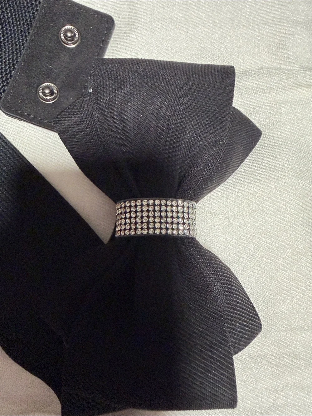 Black Bow Hair Elastic with Rhinestone Band